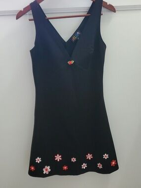 dELiA*s For Dolls Kill Black Sleeveless Mini Dress with Floral Hem Medium NWT